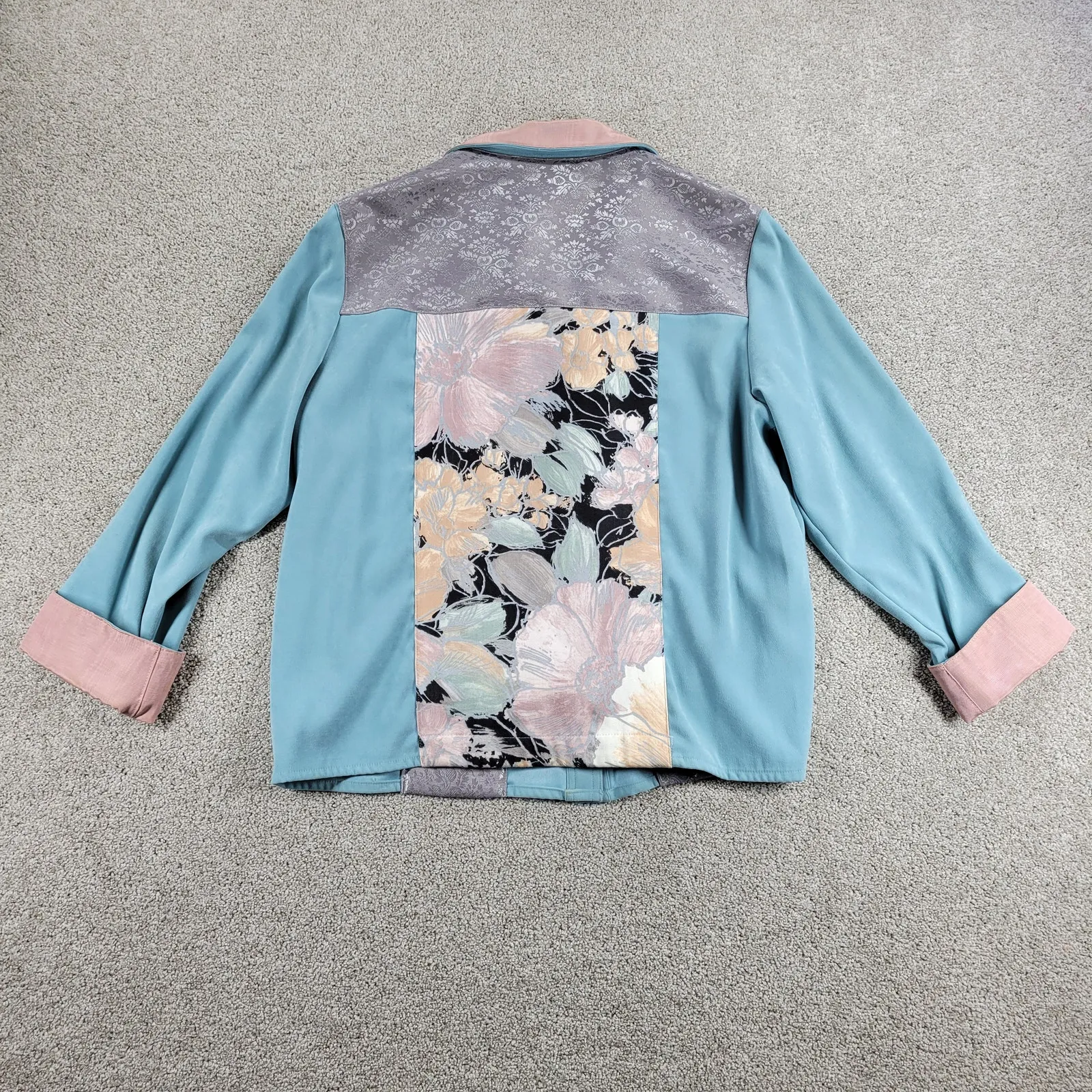 A PittyPat Original Jacket Womens L Blue Pink Floral Autumn Snap Size L - Image 3