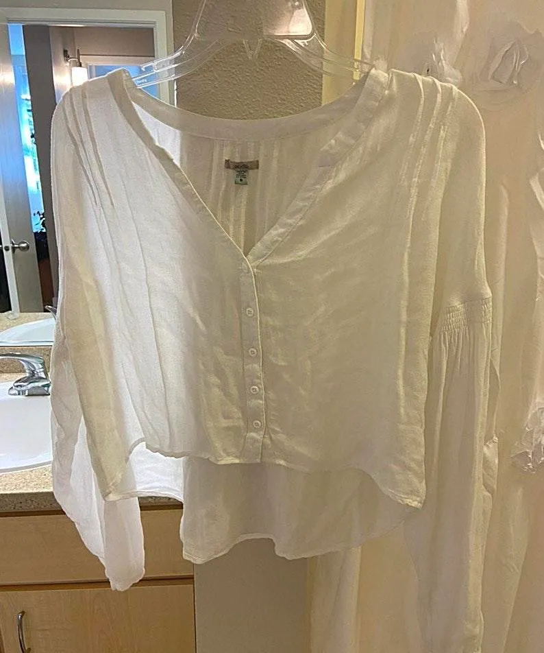 White Long Sleeve Cropped Blouse - Image 3