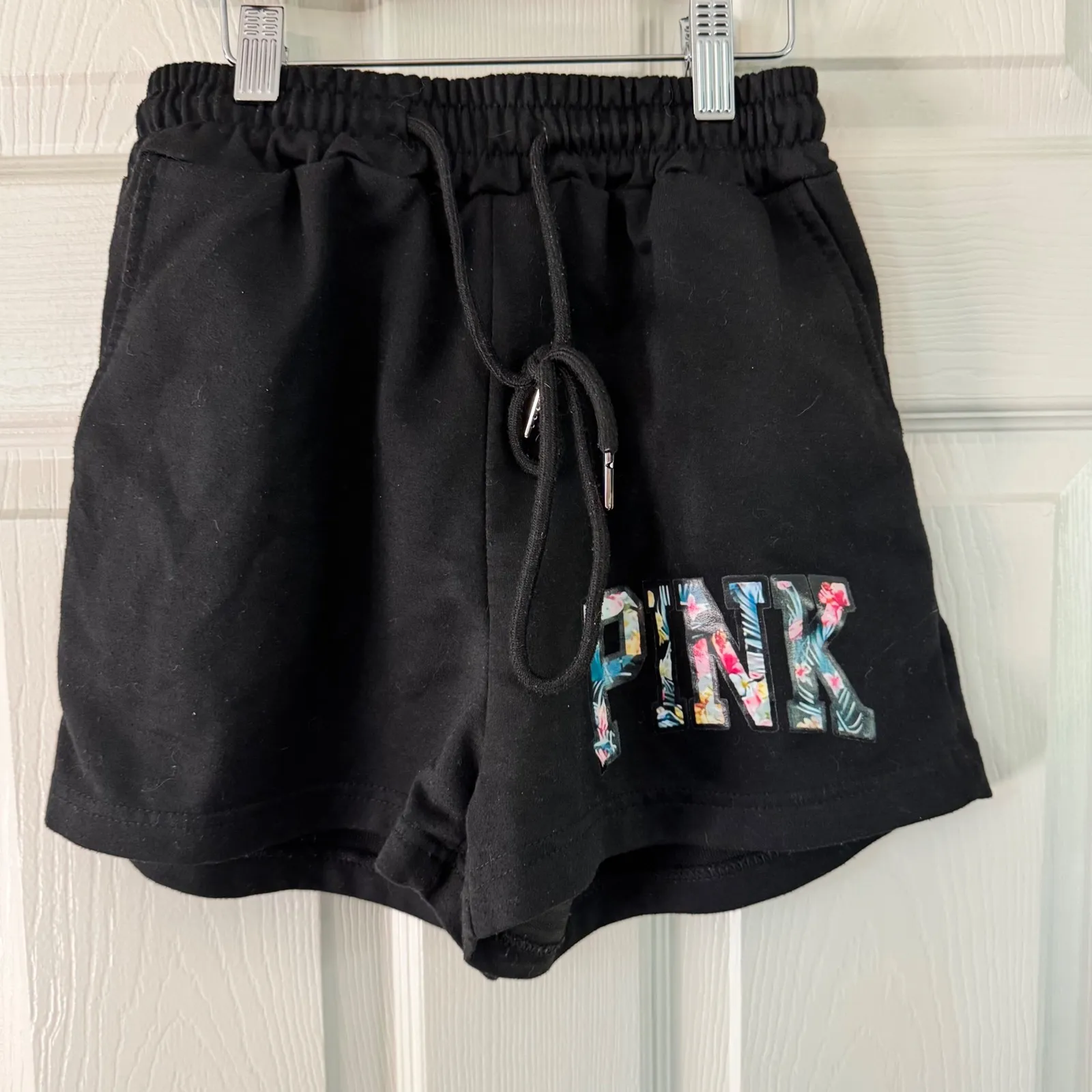 PINK Floral Logo Lounge Shorts Elastic Waist Comfy‎ Casual Black Size S - Image 6