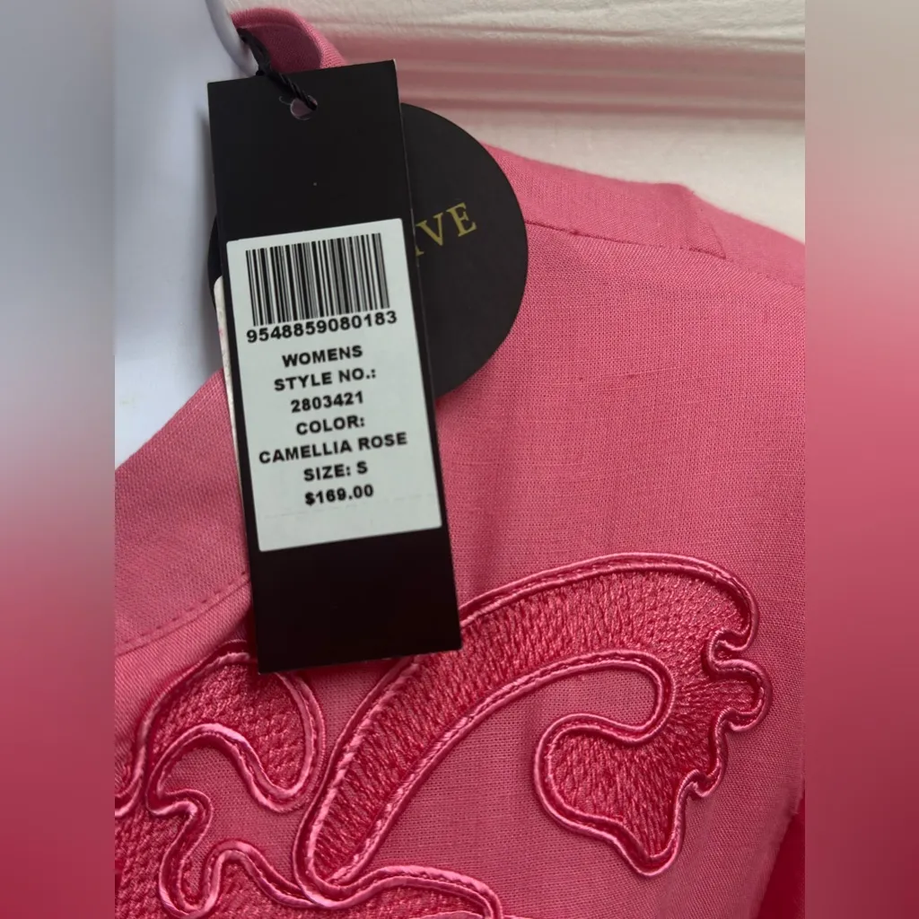 G.D.S By HELENAM Camellia Rose Pink Midi Sleeve Dress with Embroidery Sz S - Image 8