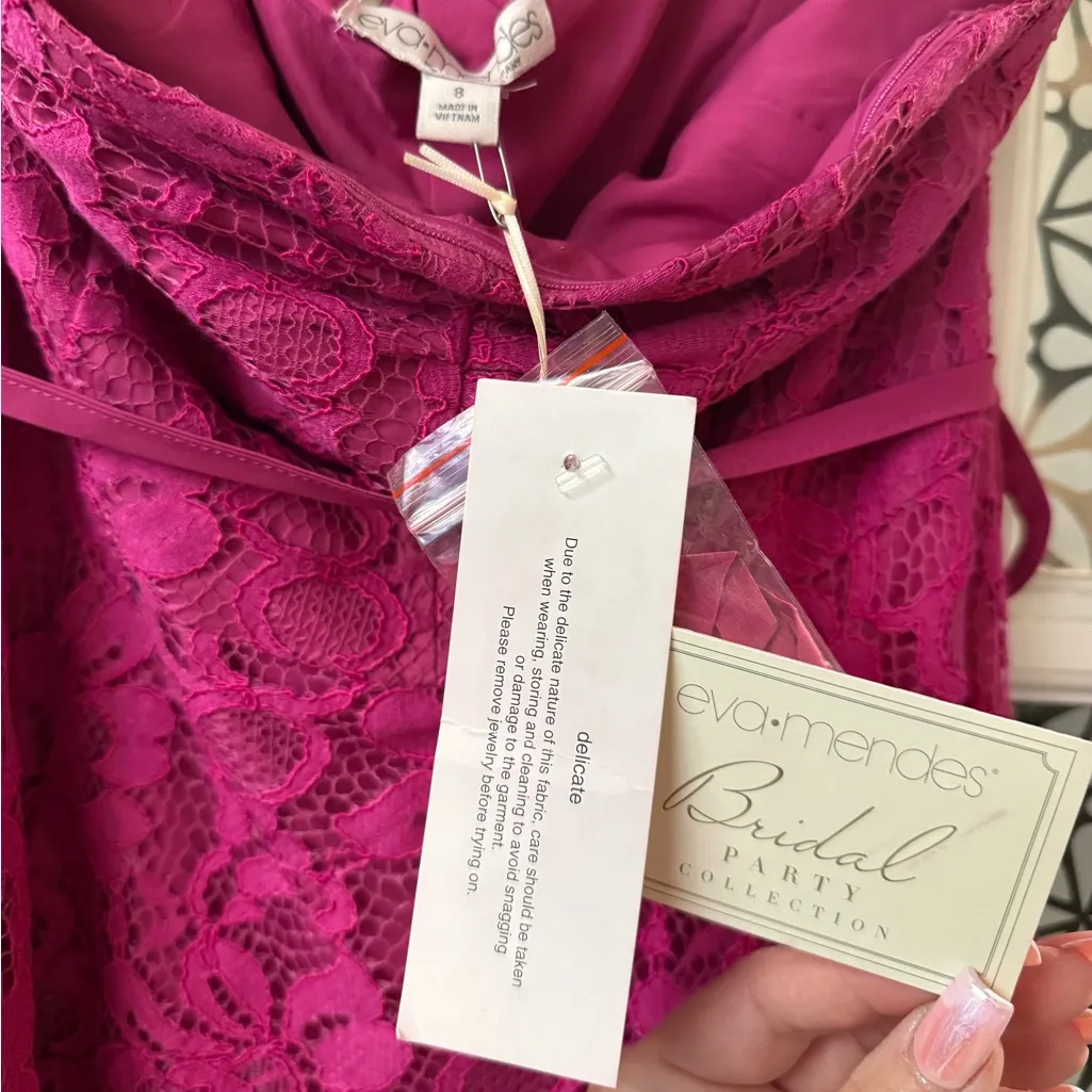Eva mendes strapless lace dress bow detail fuchsia hot pink size 8 NWT - Image 8