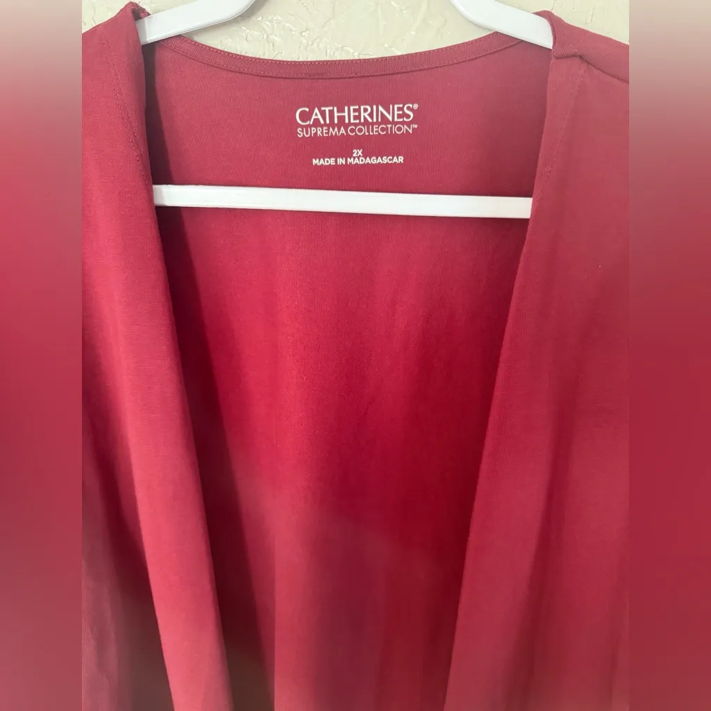 Catherines Suprema Collection Open Front Cardigan Sz 2X Stretch Burgundy - Image 2