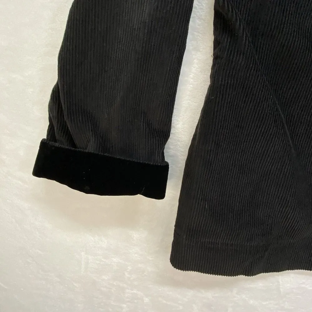 J Jill Jacket Womens S Velvet Hooded Tumble Corduroy button pullover‎ hoodie Black - Image 2