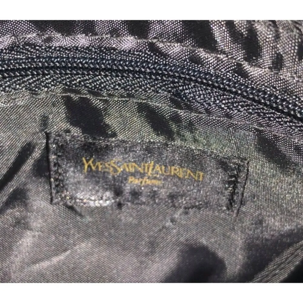 YSL Perfumes Yves Saint Laurent Zippered Bag Case Clutch Fabric Black Gold - Image 3