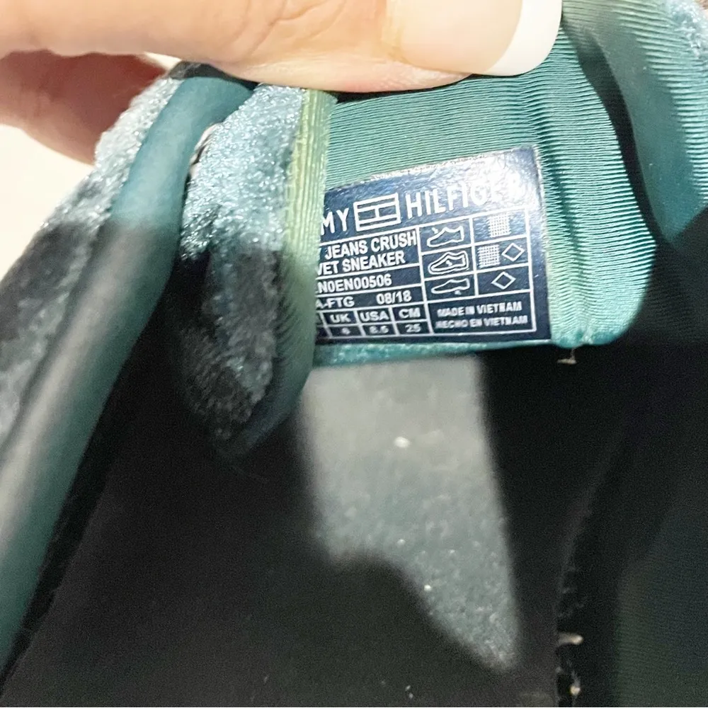 Tommy Jeans Size 6 Green Y2K Velour Platform Sneakers Vintage Tommy Hilfiger - Image 6