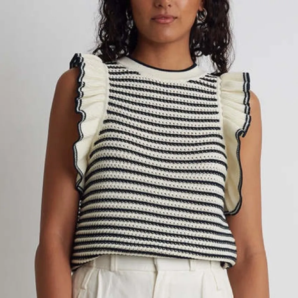 Eleven Six Viola striped tank top knit crochet ruffles pima cotton neutral - Image 12