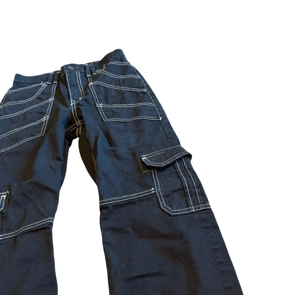 Revice Denim Black Wide Leg Cargo Contrast White Seams Cotton Size 26 Women's - Image 2