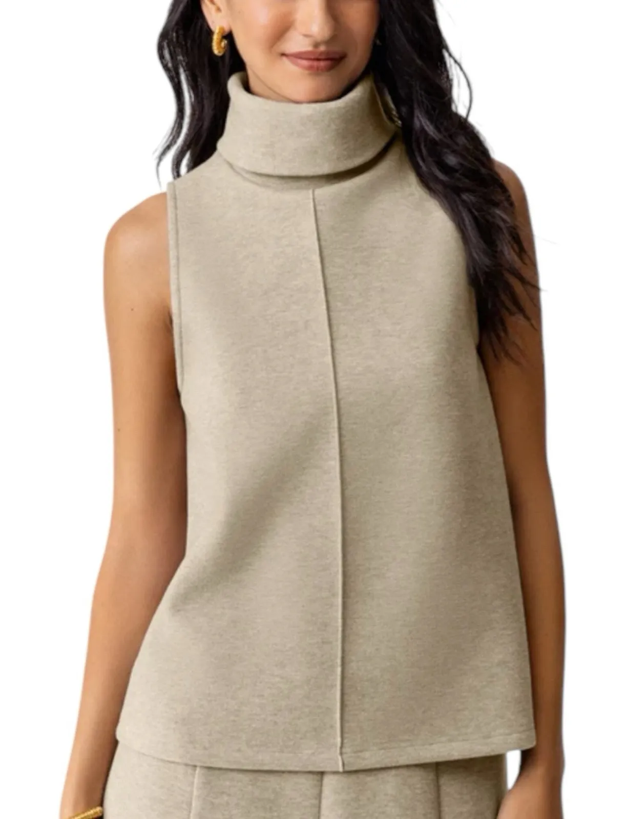 NWT OGL Turtleneck Split Hem Top FuzzLuxe Scuba Fabric Size XS Heather Morganite - Image 1