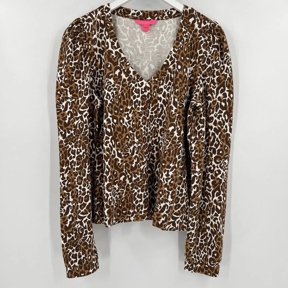 Lilly Pulitzer Chocolate My Favorite Spot Jansen V-Neck Sweatshirt Size Large‎ - Image 3