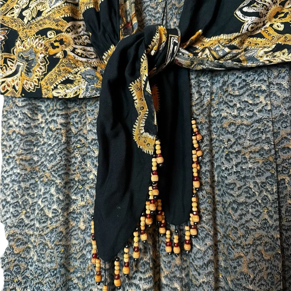 Vintage 90s St Tropez West Womens Wide Leg Jumpsuit Dress Beaded Fringe Size 6 - Image 6