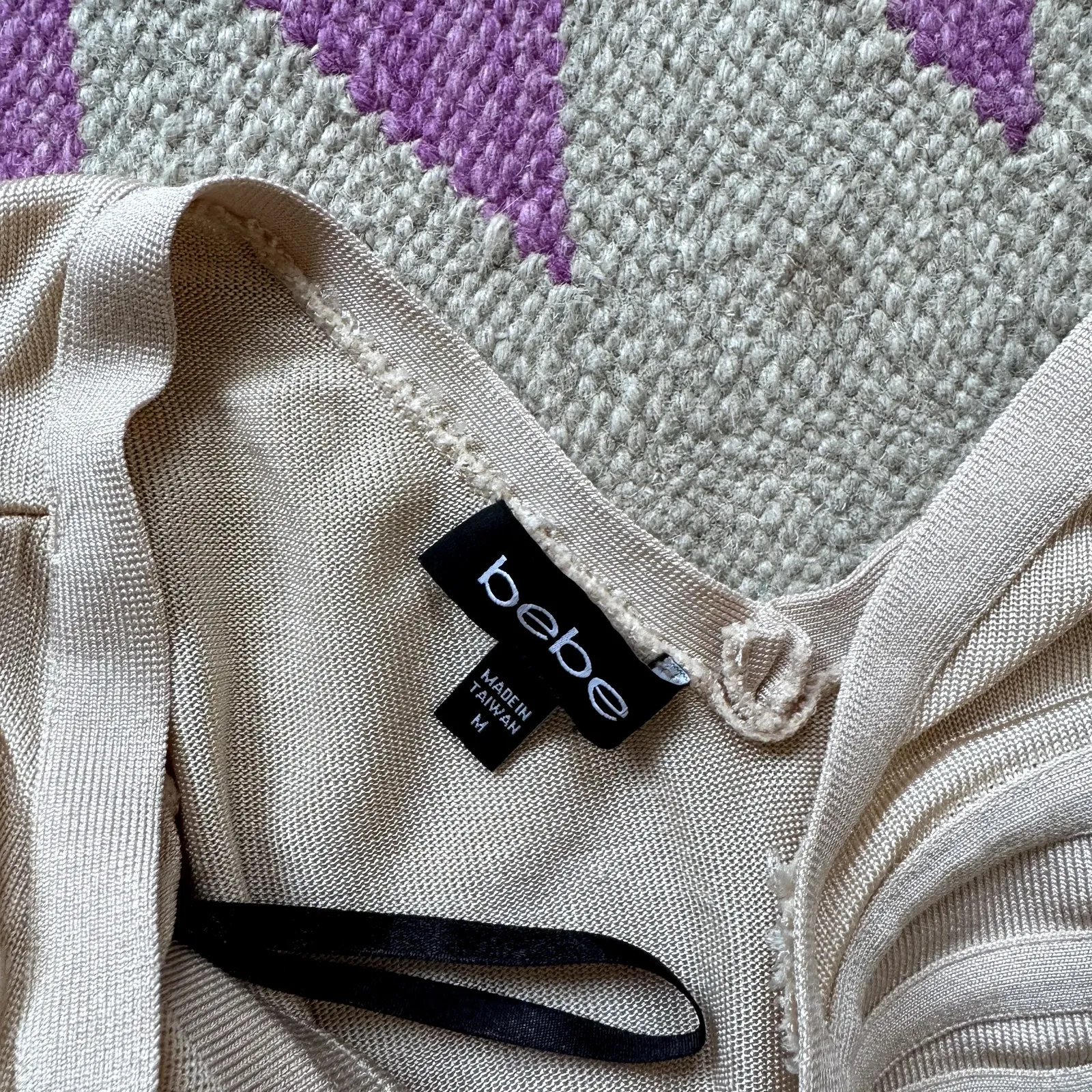 Bebe Bondage Dress Tan Beige Women's Size Medium Mini Dress - Image 6