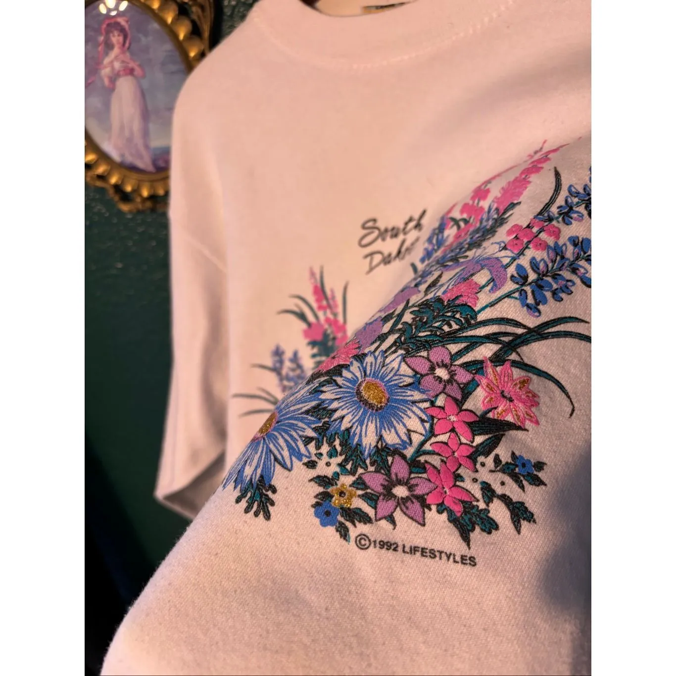 Vintage South Dakota AOP Flower Crewneck Size Large - Image 2