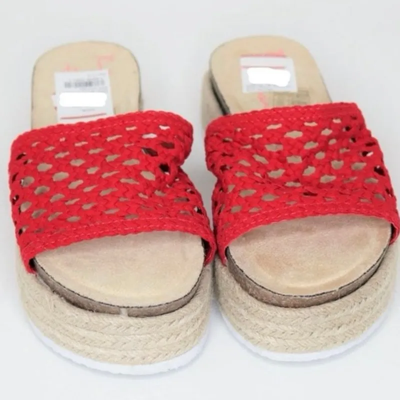Vintage Havana with Red crochet uppers, slide on, S84 - Image 8