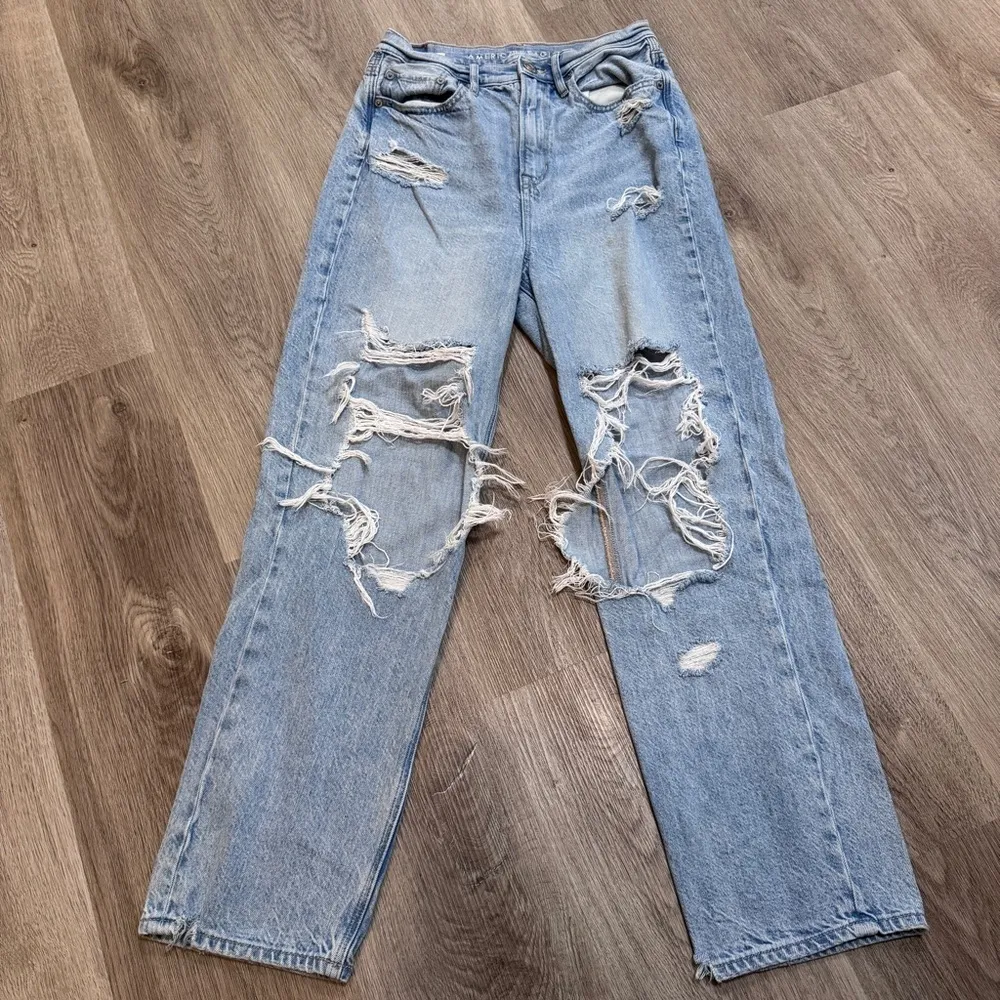 American Eagle Highest Rise 90s Boyfriend Distressed Jeans Denim 4 Regular - Image 2