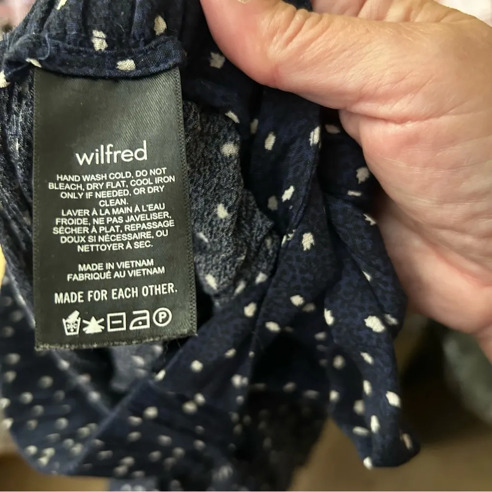 Aritzia Wilfred Navy Blue & White Leopard Print Women's Pants w/ Tie Detail XS - Image 8