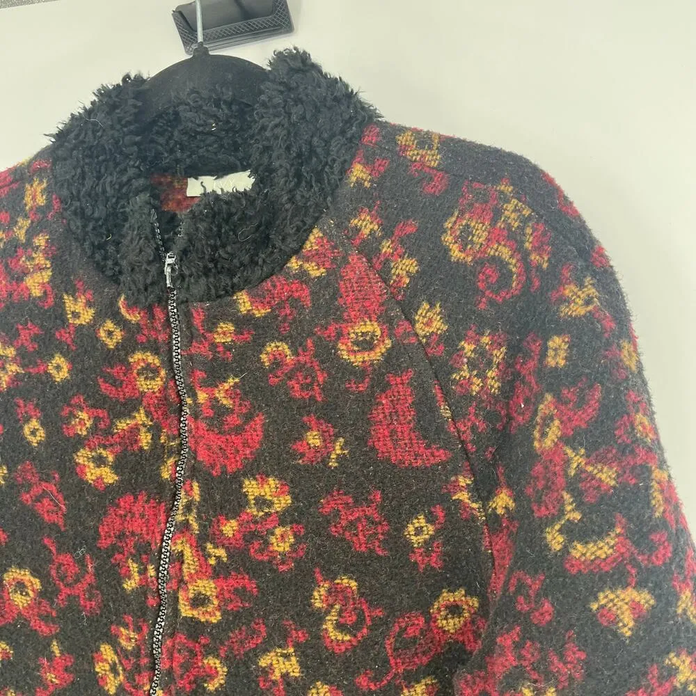 IVY Tapestry Full Zip Jacket Black Red Paisley Pockets Mock Neck Size Medium - Image 11