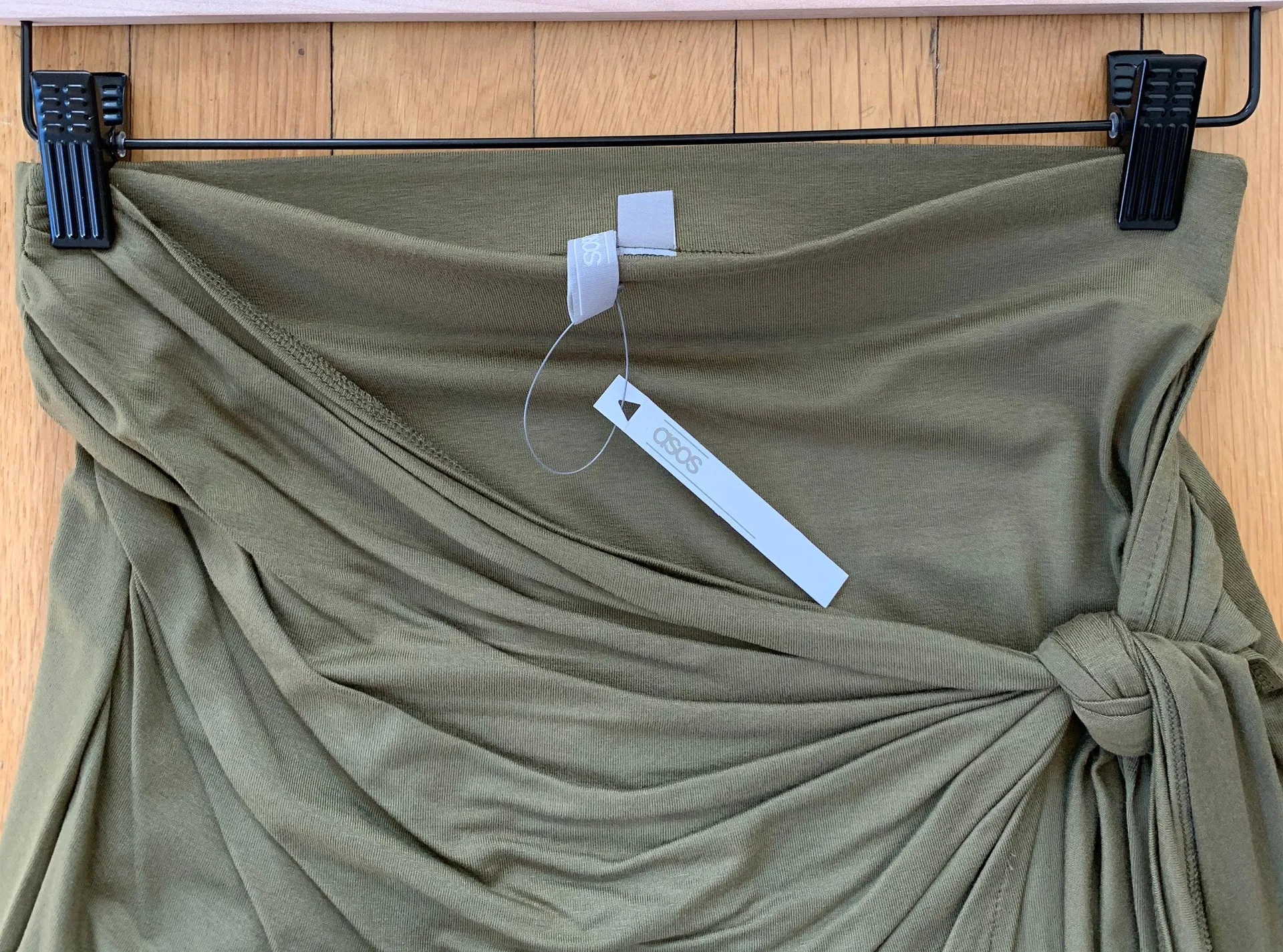 NWT ASOS Olive Green Knit Stretch Wrap Skirt Size 6 - Image 5