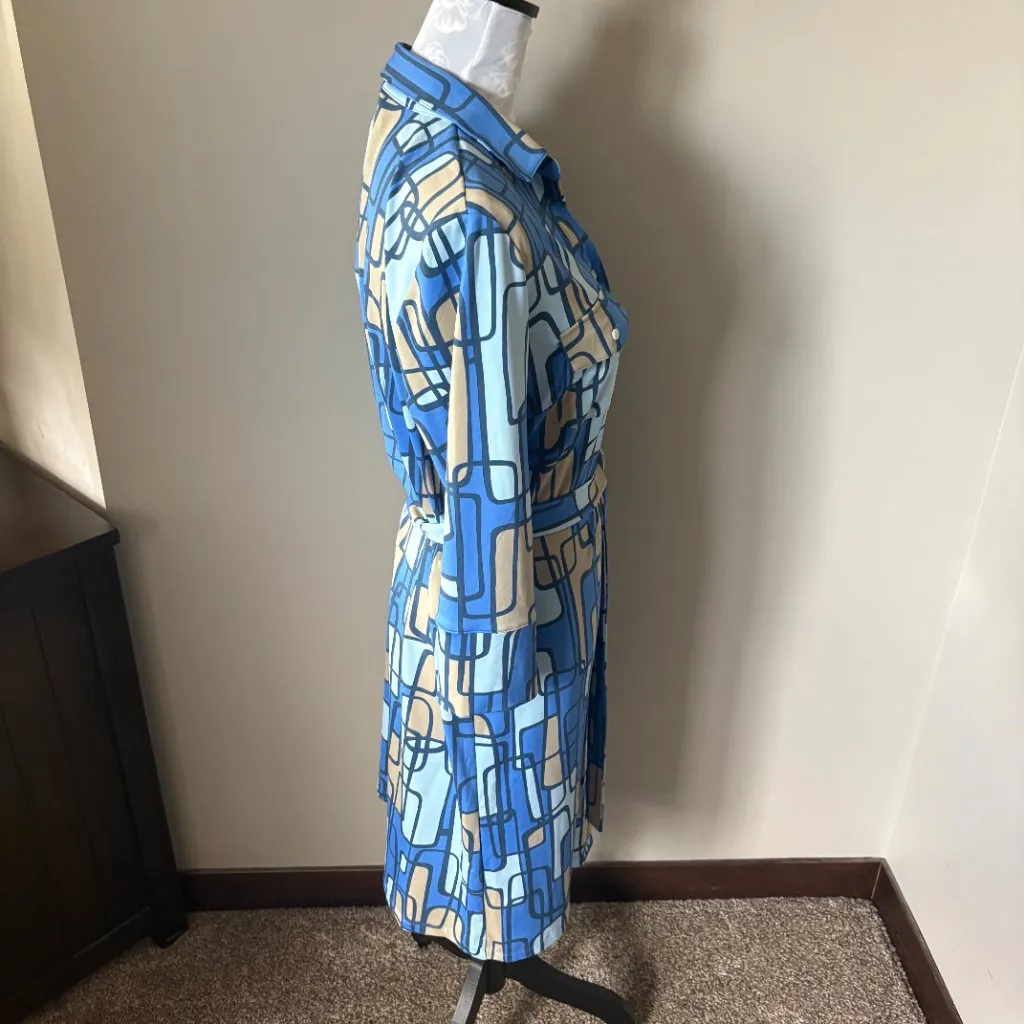 J. McLaughlin Brynn Knit Jersey Collared Belted Shirt Dress Women Blue NWT Large - Image 5