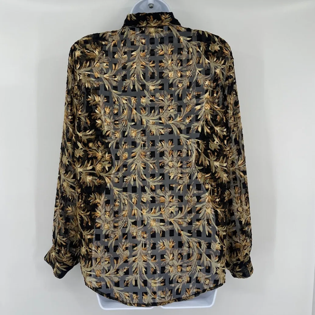 Vtg Y2K Richard Kristall Sheer Button Top Sz M Festival Fairy Grunge Whimsigoth Black Size M - Image 7