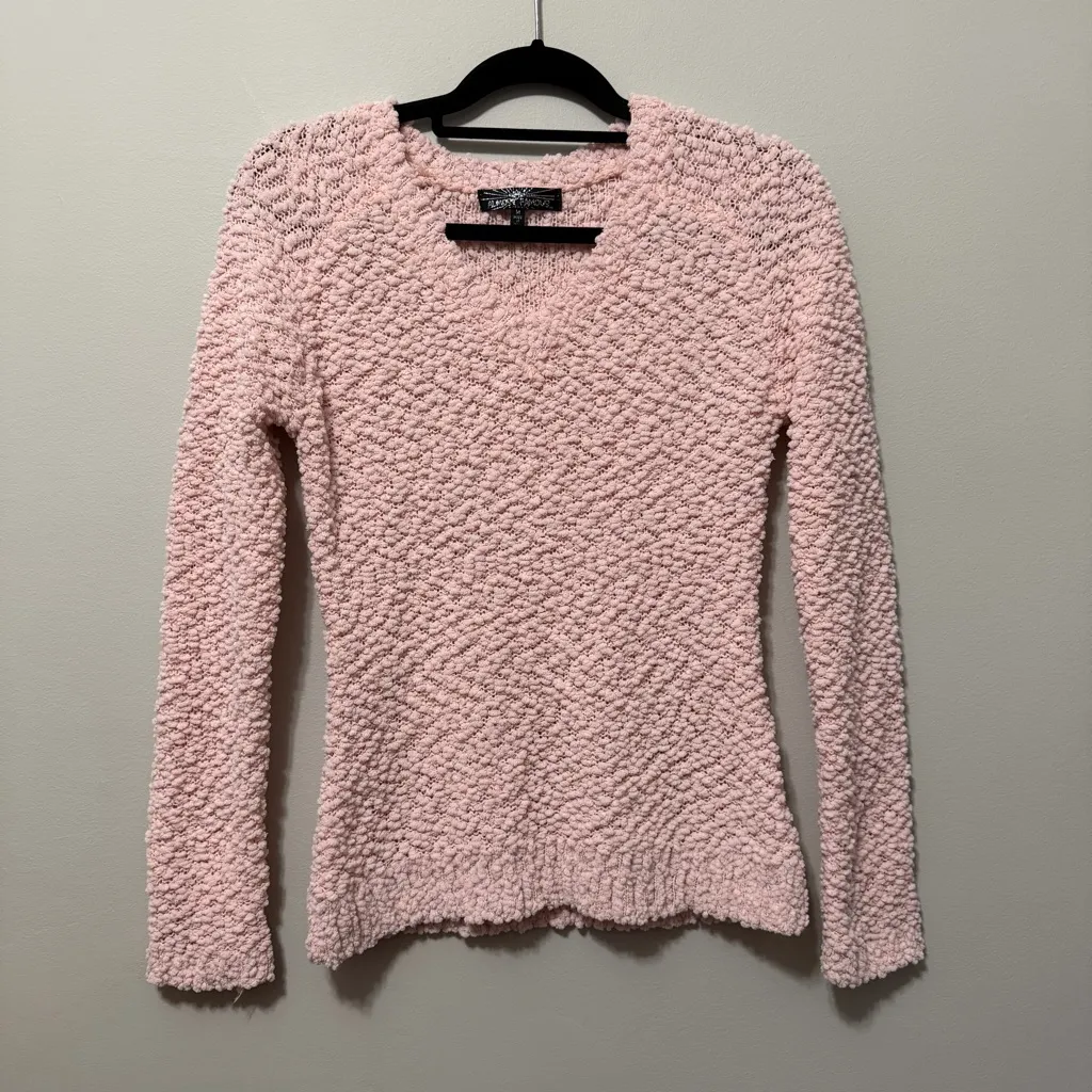 Almost Famous  Pink Popcorn Textured V Neck Sweater Size M - Image 3