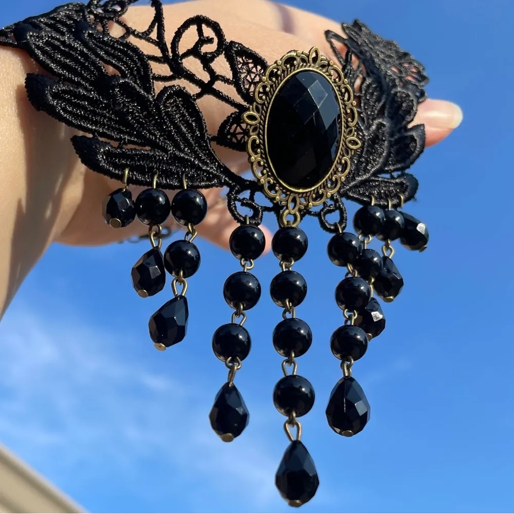 Beautiful lace choker black costume necklace goth whimsigoth victorian beaded - Image 4
