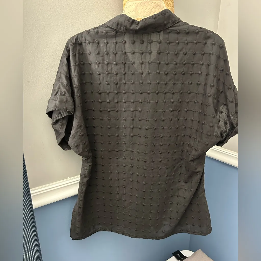 PEARL by Lela Rose Black Textured Button Down Black Shirt L Size L - Image 3