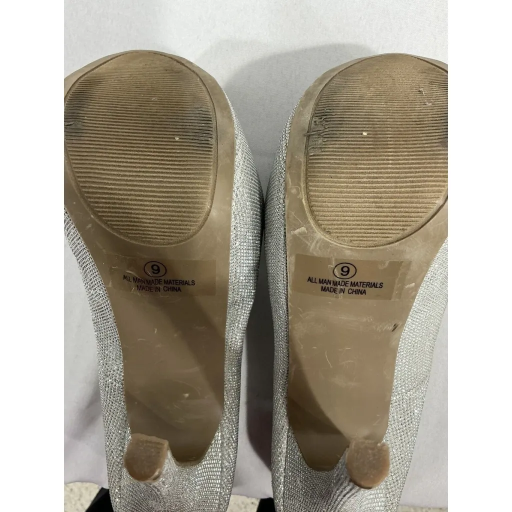 Womans Mascotte Linda Size 9 Silver Sparkly Slip On Platform Stiletto Pumps - Image 7