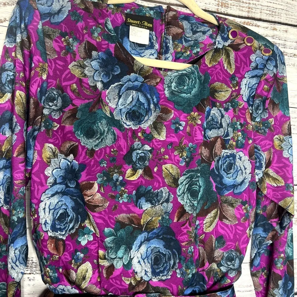 Vintage Stuart Alan Cottage Core Floral Dress Prairie Pleated NWT Deadstock 8 Purple - Image 4
