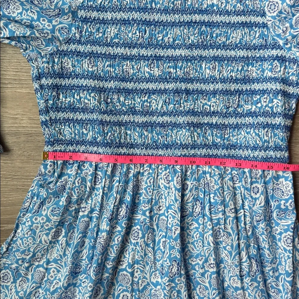 Pink City Prints Ornate Sky Isabel Midi Dress Floral Long Sleeve Smocked - Image 11