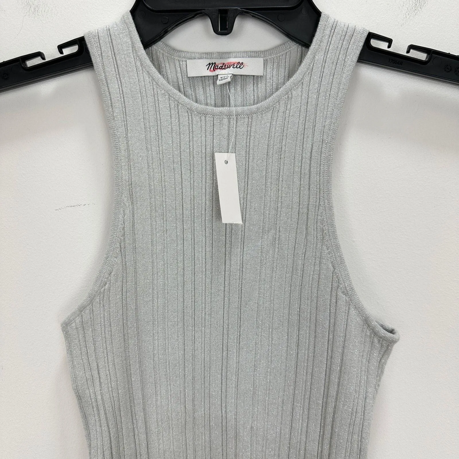Madewell The Signature Shimmer Knit Cutaway Sweater Tank Ribbed Gray XXS NWT - Image 8