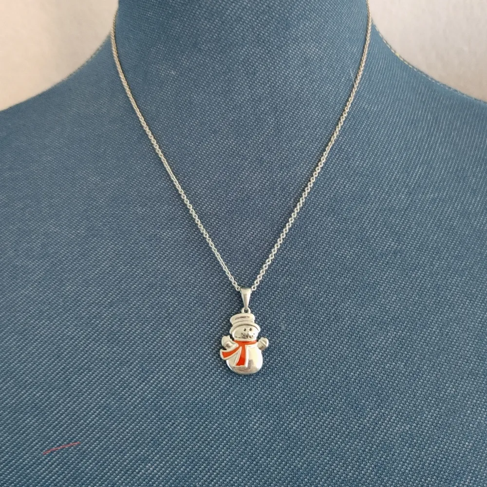 Silver Steel Christmas Snowman Pendant Necklace - Image 5