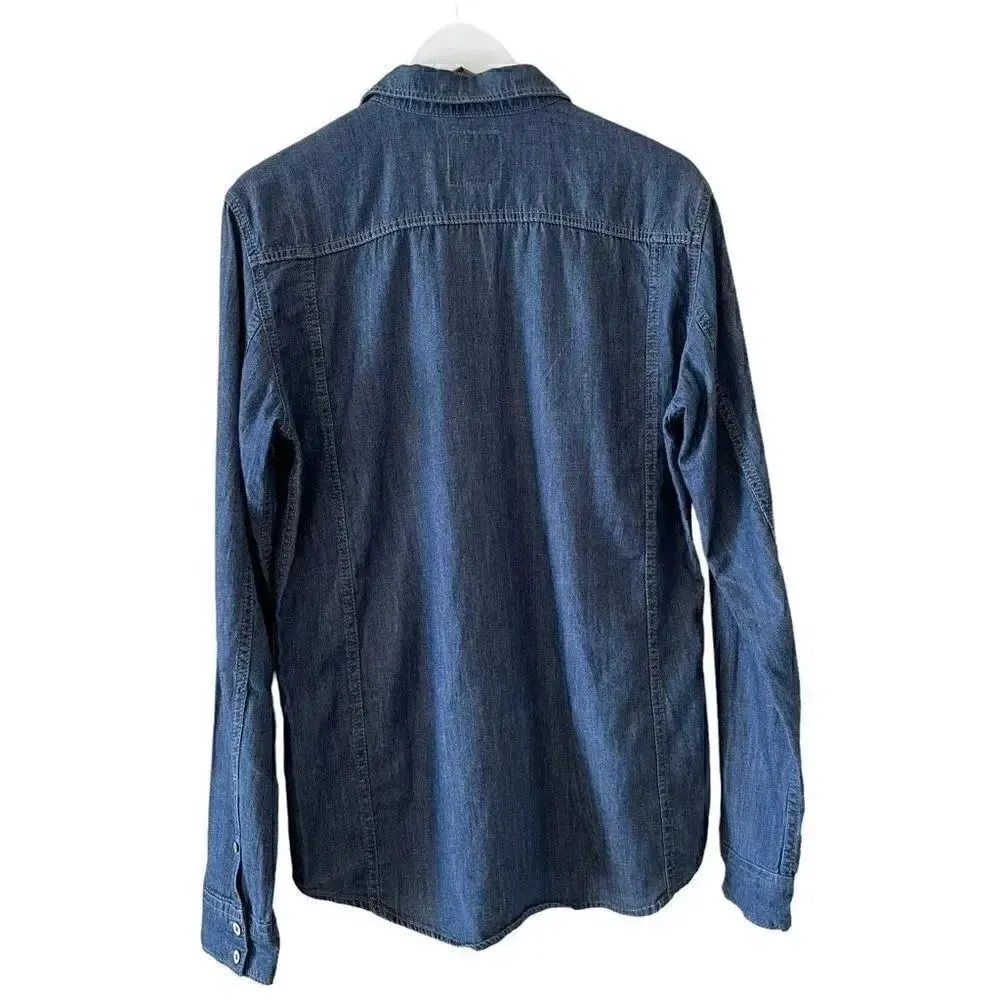 Clockhouse Denim Soft Button-Down Long Sleeves Blue Front Pocket Shirt M #1517 - Image 6