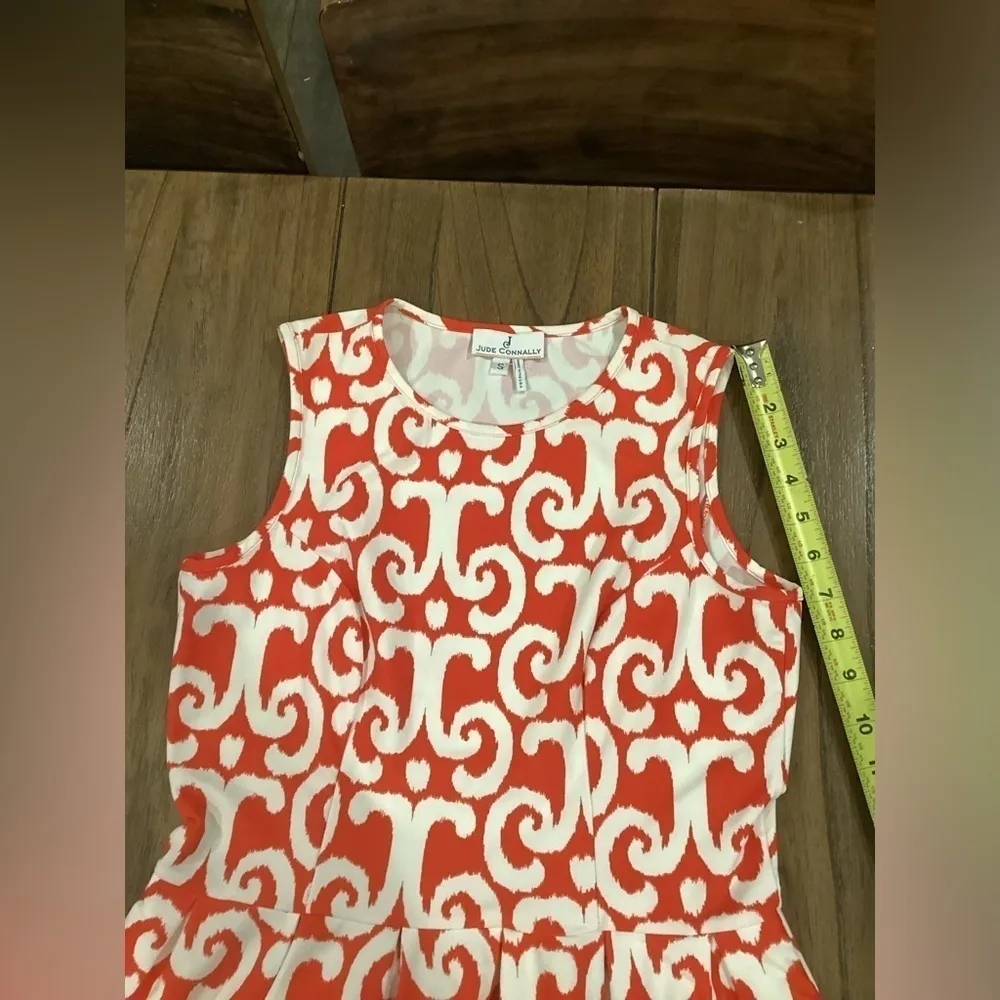 Jude Connally Mary Pat Ikat geo Print sleeveless red retro a line mini Dress S - Image 6
