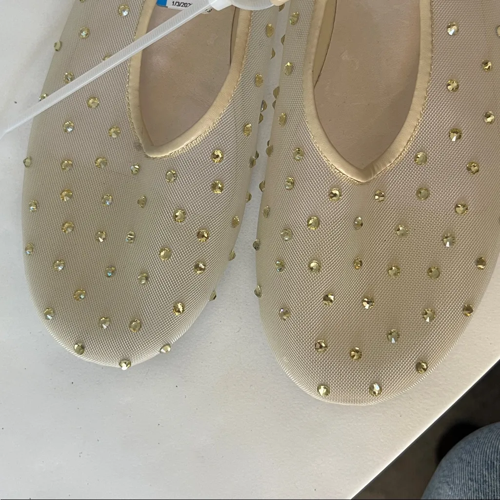 Jeffrey Campbell Swan Lake Gem Mesh Ballet Flats Rhinestone Cream 9.5 - Image 6