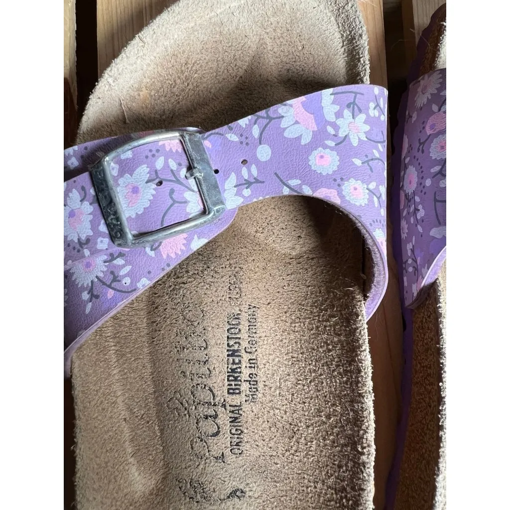Papillio Birkenstock Women’s Size 7 Purple Floral Slip On Leather Sandals - Image 6