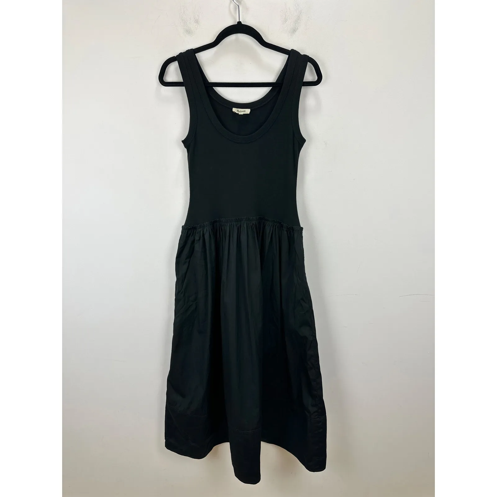NEW Madewell Mixed Poplin Scoopneck Maxi Dress Cotton A Line Minimalist Black S - Image 7