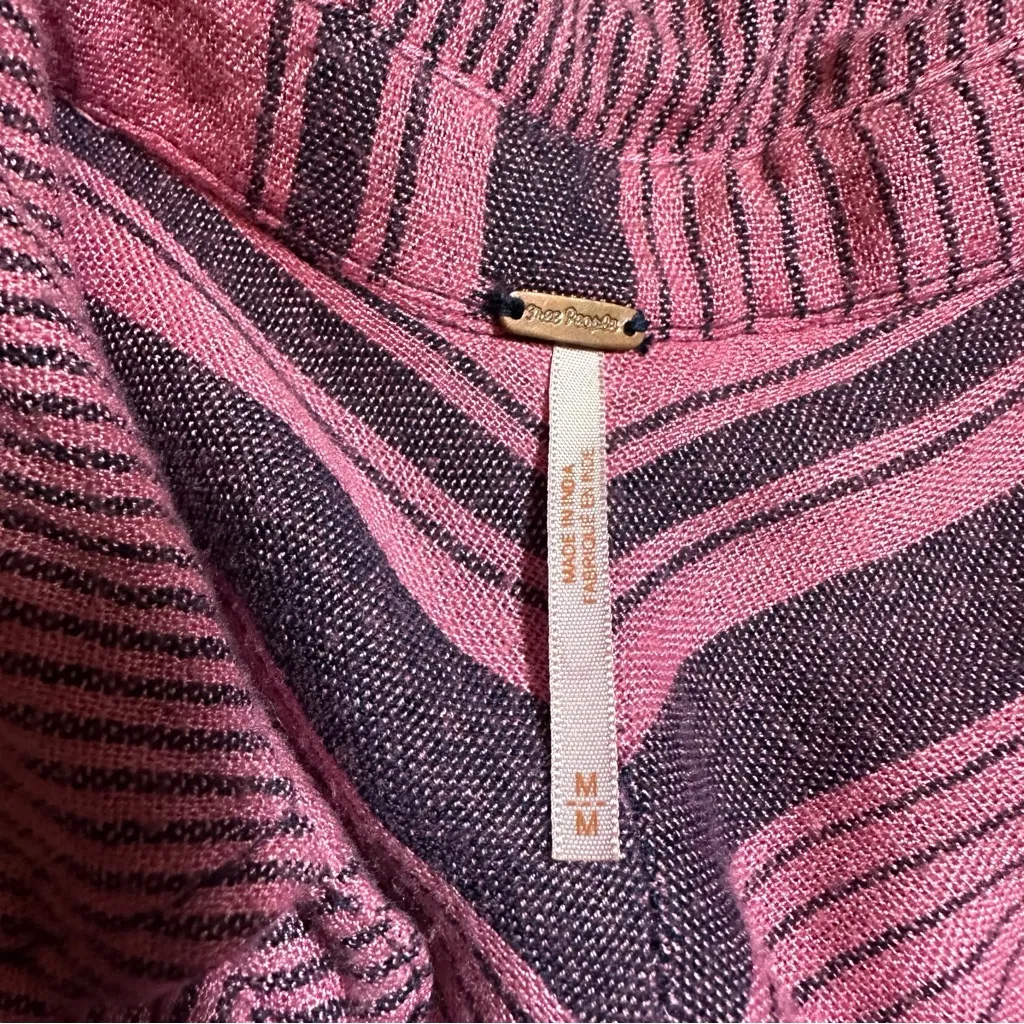 Free People On The High Road Tunic Collar Long Sleeve Cranberry Stripe medium - Image 6