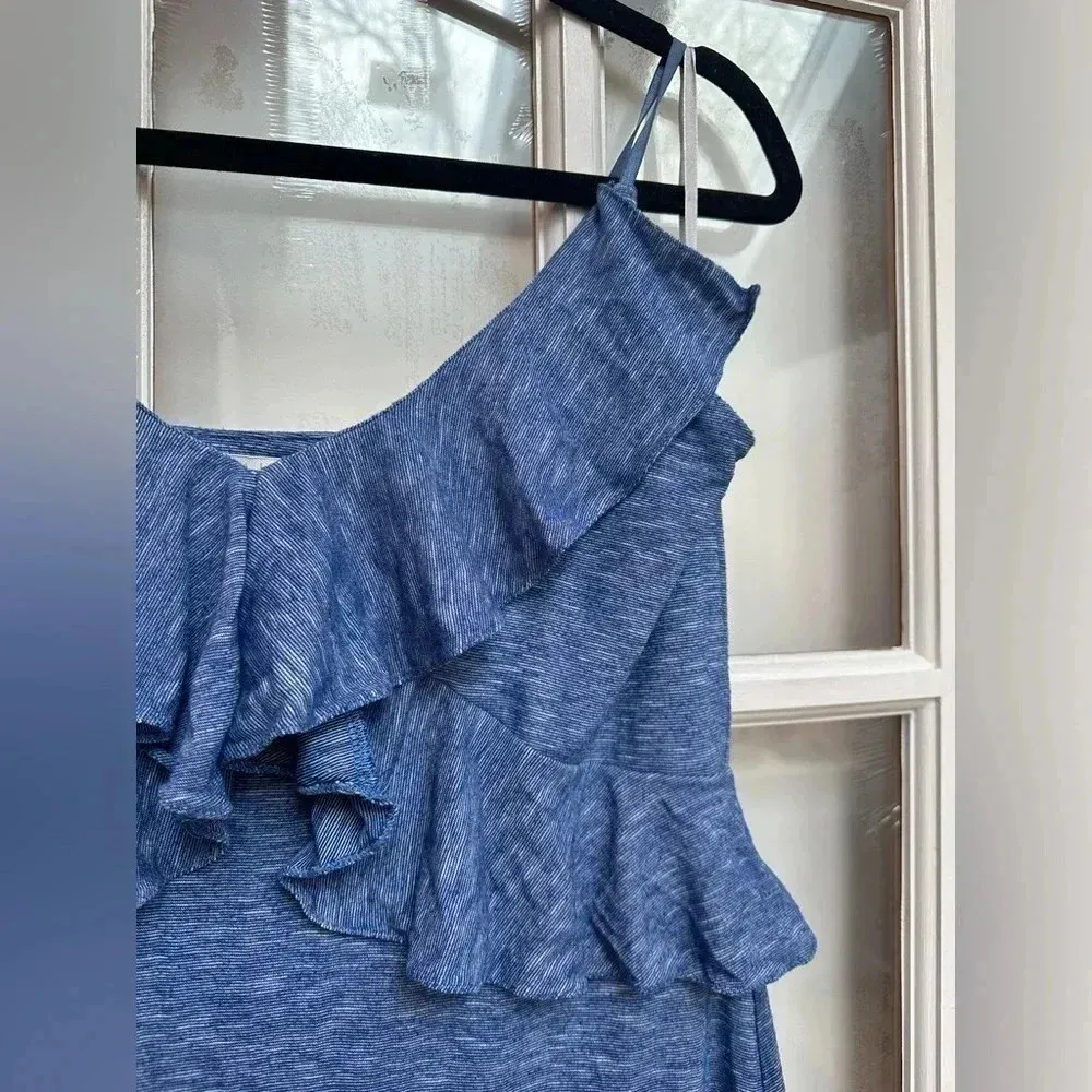 Max Studio | Blue Merle Ruffle Stretch Sleeveless Heathered Maxi Dress Size XL - Image 5