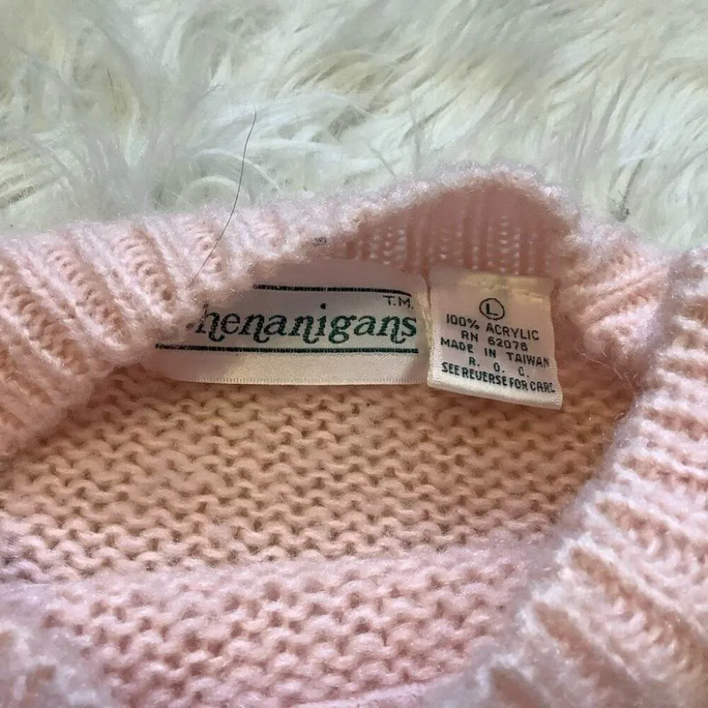 Shenanigans Size Large Vintage 80's Retro Cute Kawaii Light Pink Pastel Sweater - Image 9