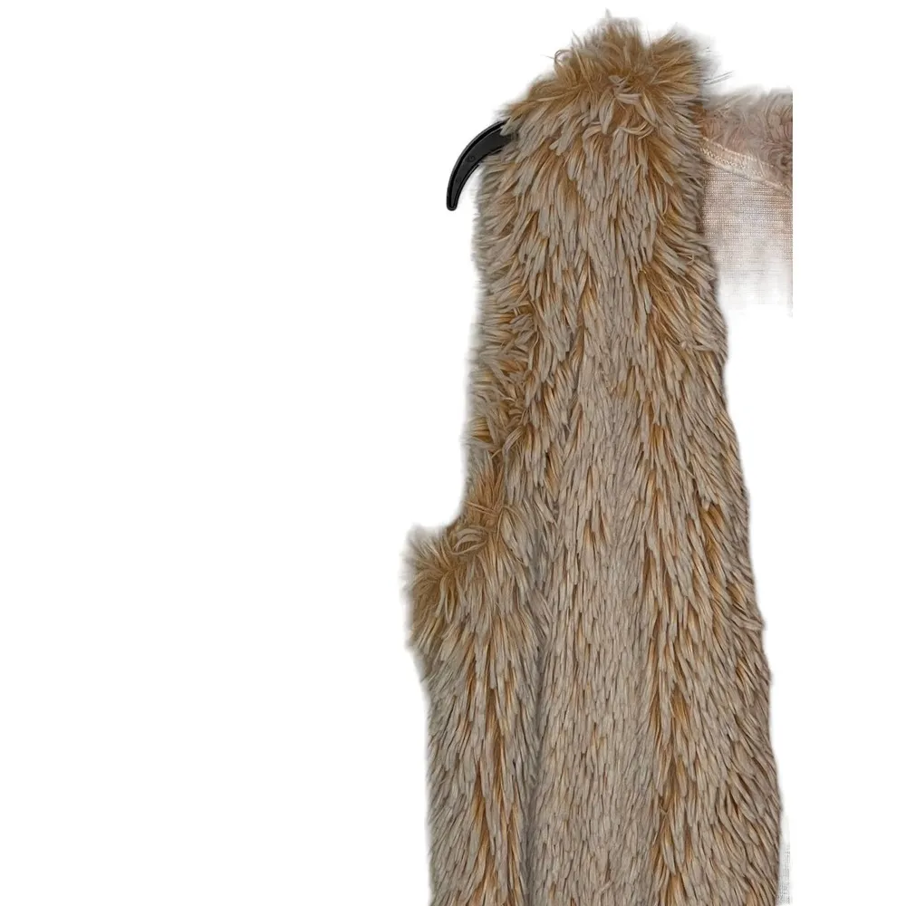 Ivy Jane Women's Vest Open Front Fluffy Faux Fur Sleeveless Jacket Tan Sz. Small - Image 4