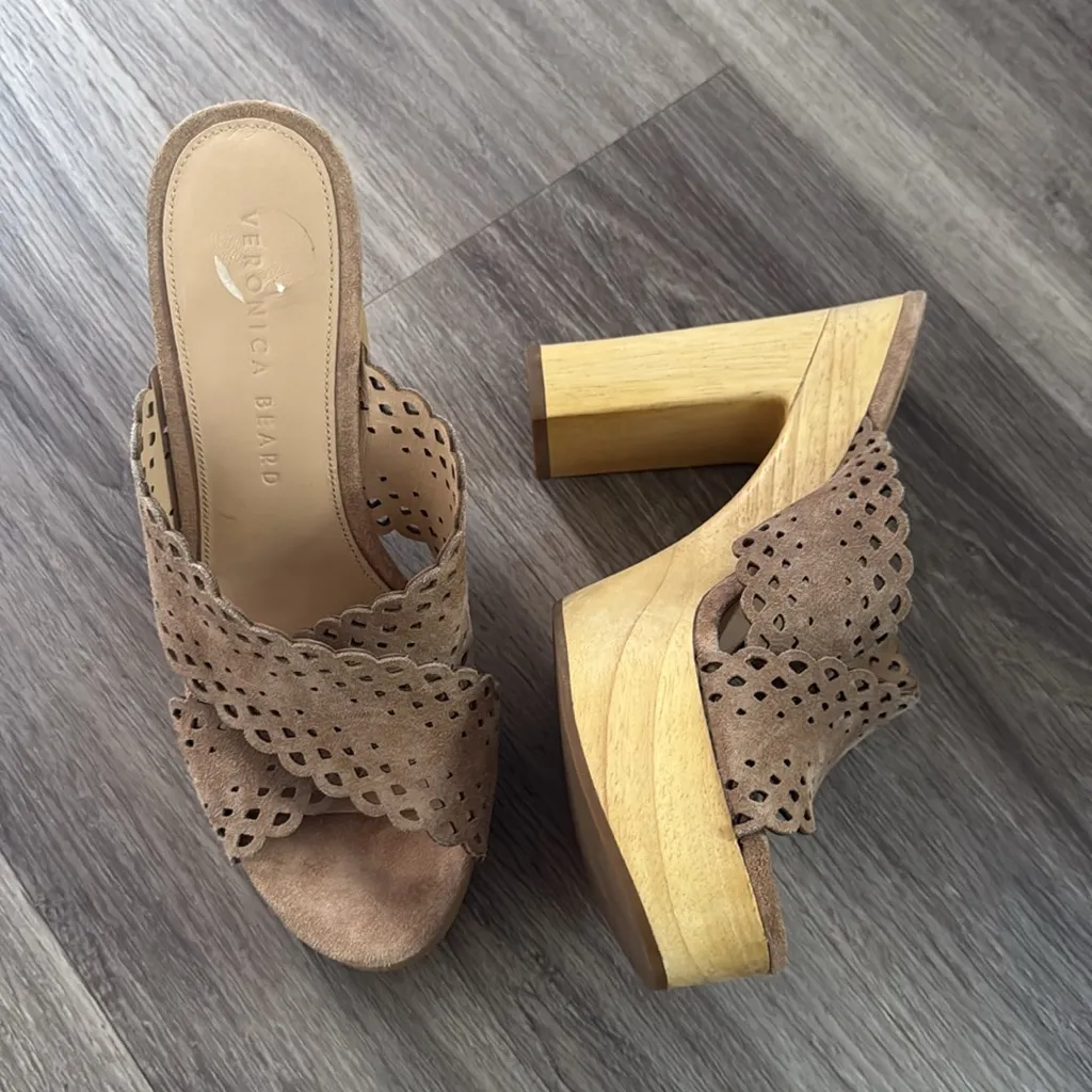 Veronica Beard Brown Perforated Mules Women’s Platform Sandals Criss Cross Stap - Image 7