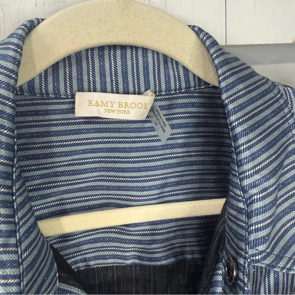 Ramy Brook Lia Bomber Jacket Small Blue w/ Lurex Stripe - Image 4