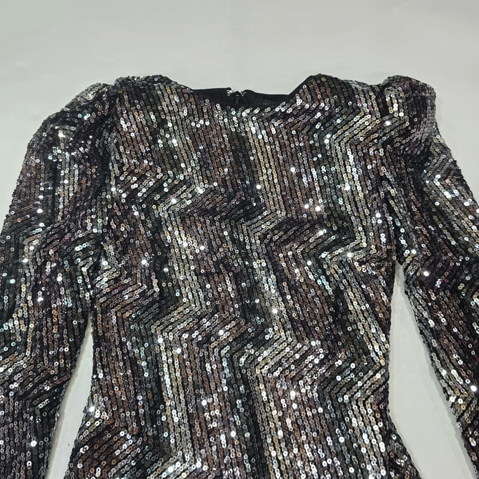 Michael Costello Leanne Mini Dress in Metallic Silver XS - Image 5