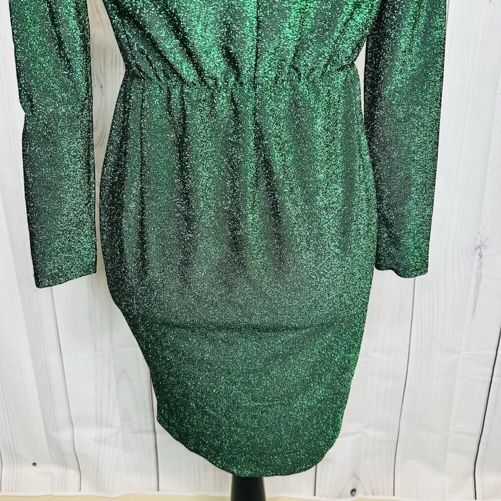 NWT Flounce Club London Jersey Wrap Front Mini Dress Sparkle Green Sz US 6 UK 10 - Image 11