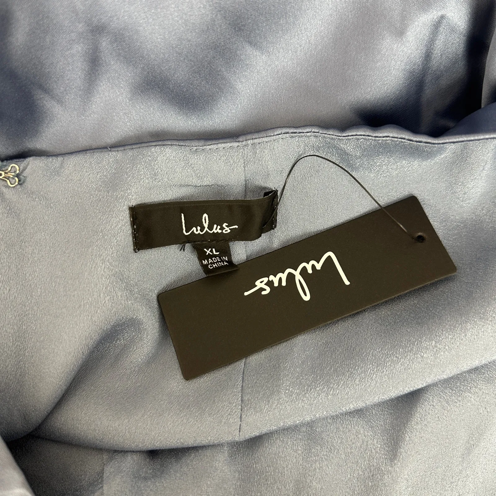 Lulus Purely Elegant Slate Blue Satin Twist Back Maxi Dress Long Formal XL NWT - Image 10