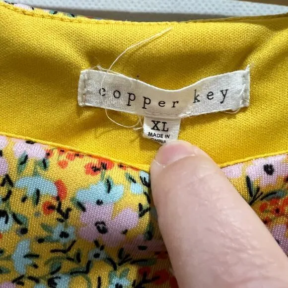 Copper‎ Key Womens Yellow Dress XL Floral Sleeveless Back Zipper - Image 2