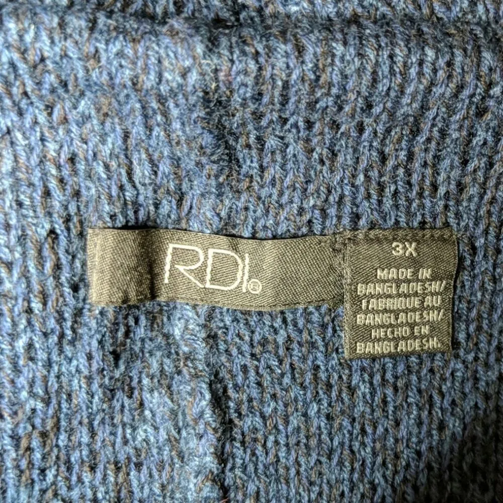 RDI Knit Open Front Cardigan Blue Cotton Acrylic Long Sleeves 3X New - Image 4
