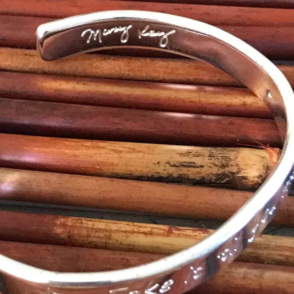 Mary Kay Silver Tone Cuff Bangle Bracelet Inscribed - Image 3