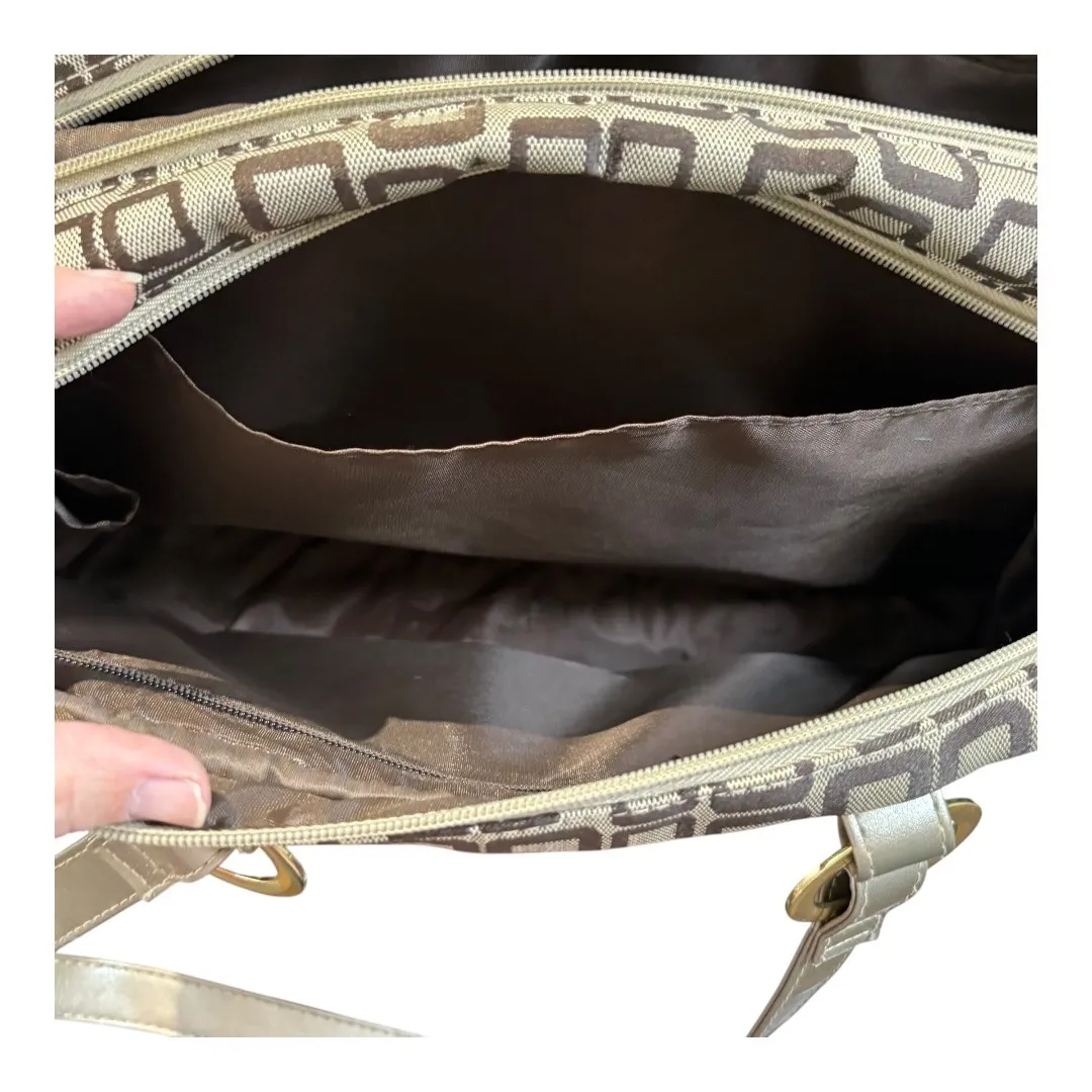 Travel Bag Geometric Tote Bag with Cosmetic Bag‎ and Clear Pouch Like New 17x11 Tan - Image 11