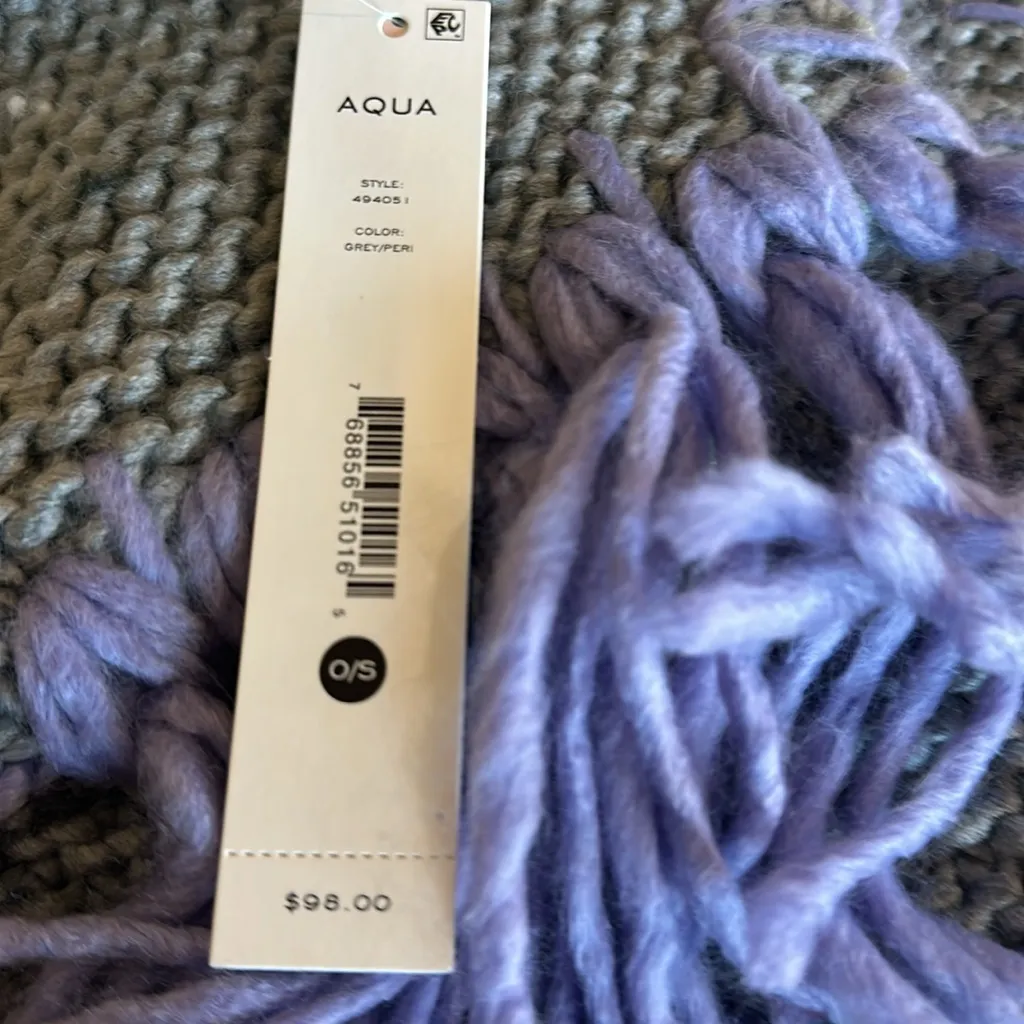 NWT AQUA Gray & Lavender Knitted Fringe Detail Scarf Neck warmer - Image 7